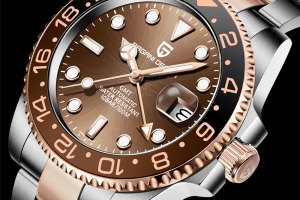 Pagani Design PD-1662 Men's Luminous GMT Mechanical Watch Luxury Daydate Stainless Steel Waterproof Automatic Wristwatch Full Gold